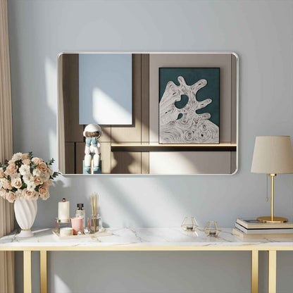 Noir 48" x 32" Silver Framed Rectangular Bathroom Mirror