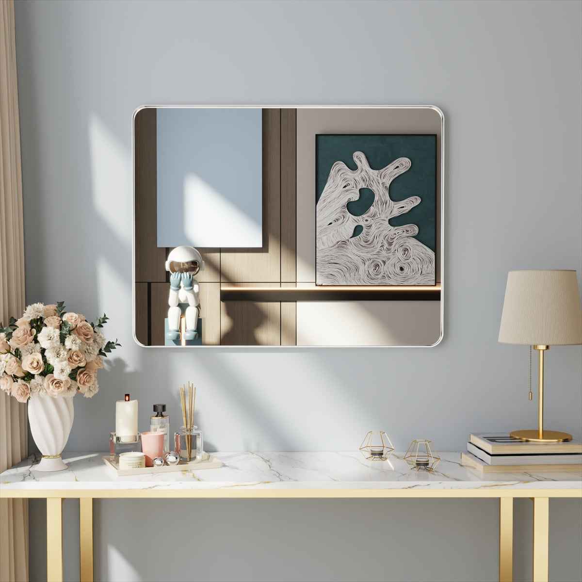 Noir 40" x 32" Silver Framed Rectangular Bathroom Mirror