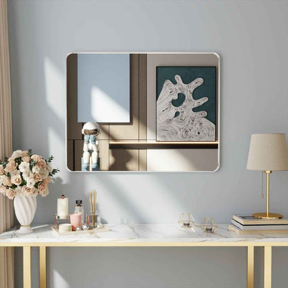 Noir 40" x 32" Silver Framed Rectangular Bathroom Mirror