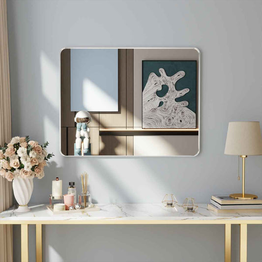 Noir 40" x 32" Silver Framed Rectangular Bathroom Mirror