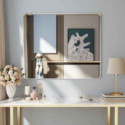 Noir 48" x 40" Silver Framed Rectangular Bathroom Mirror