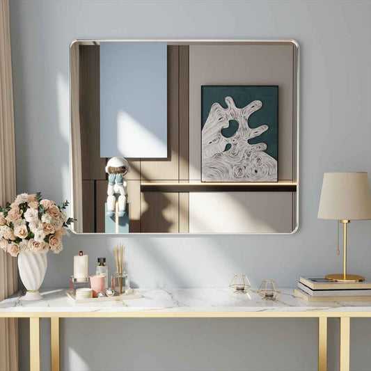 Noir 48" x 40" Silver Framed Rectangular Bathroom Mirror
