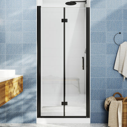 Adapt Allsumhome Bifold Shower Door 30-32 in.W x 72 in.H Pivot Swing Shower Doors,Matte Black,Tempered Shower Glass