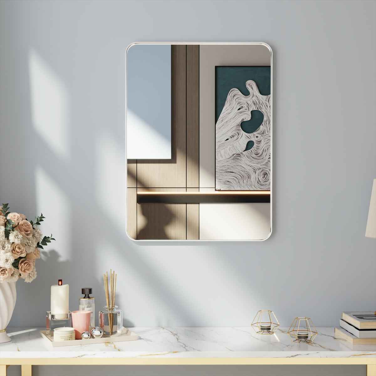 Noir 24" x 32" Silver Framed Rectangular Bathroom Mirror