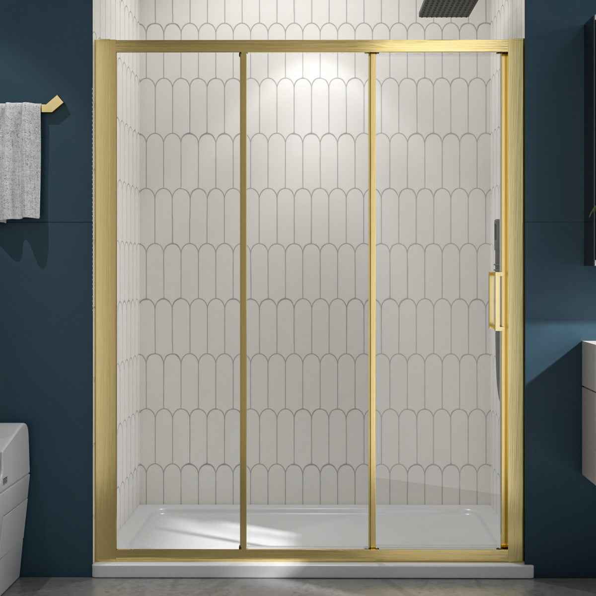 Nexus 56-60W x 70.H Easy Clean Triple Framed Sliding Shower Door with 1/4" (6mm) Clear SGCC Tempered Glass,Brushed Golde Finish (Copy) (Copy)