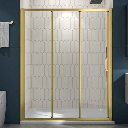 Nexus 56-60W x 70.H Easy Clean Triple Framed Sliding Shower Door with 1/4" (6mm) Clear SGCC Tempered Glass,Brushed Golde Finish (Copy) (Copy)