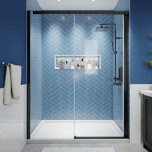 Lock Adjustable 56-60"W x 74"H Sliding Glass Shower Door with 8mm Clear Tempered Glass,Stainless Steel Hardware Black,Rectangle Shower Door