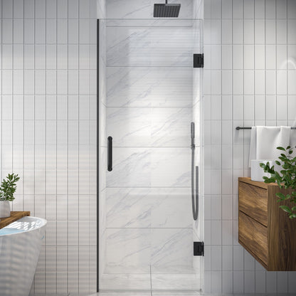 Valor Shower Door 28in.W x 72in.H Semi-Frameless Hinged Shower Door,Shower Room Glass Door with Clear Tempered Shower Glass Panel,Black