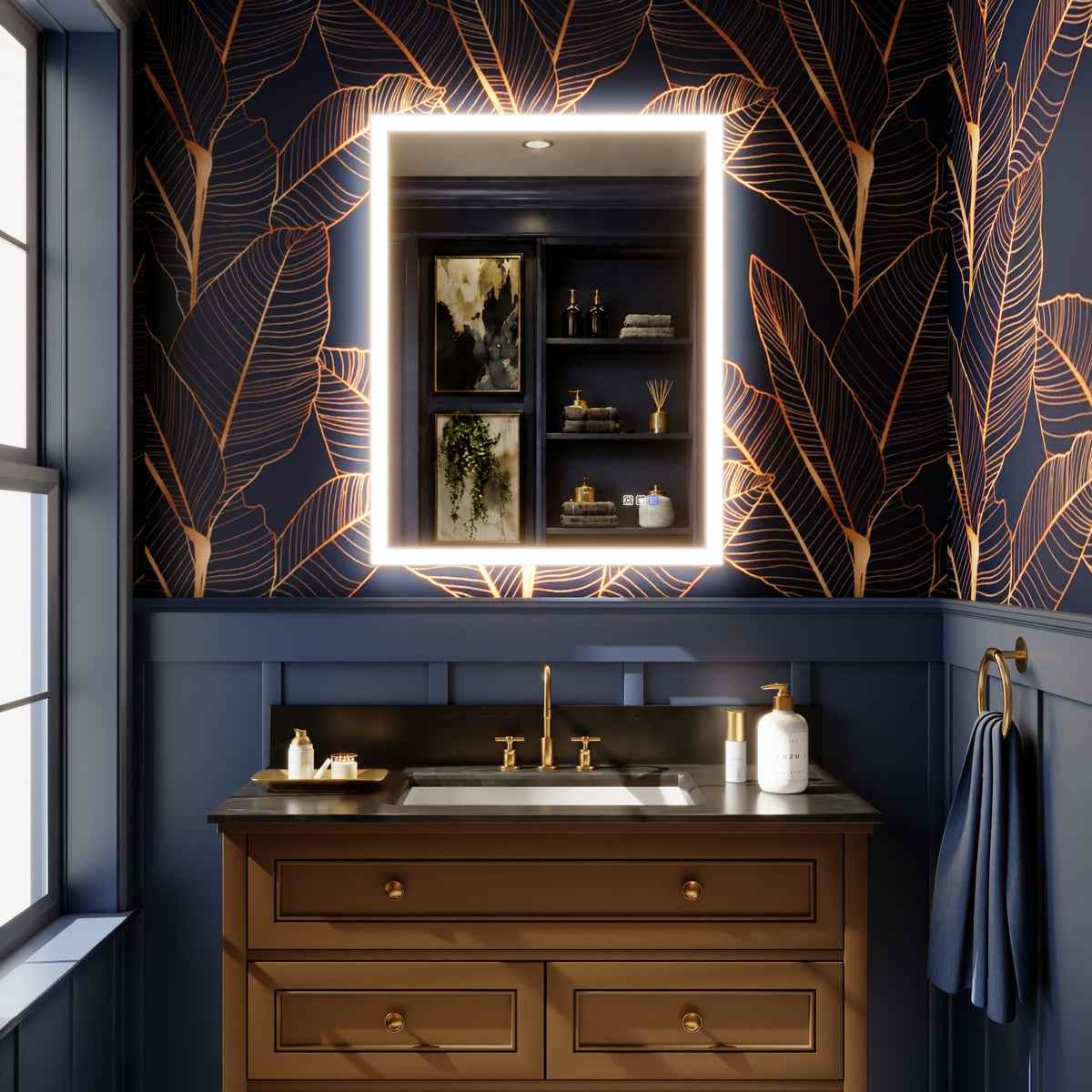 Solen 28" x 36"Frameless Rectangular Lighted Vanity Mirror with Anti-Fog and Bright LED Lighting