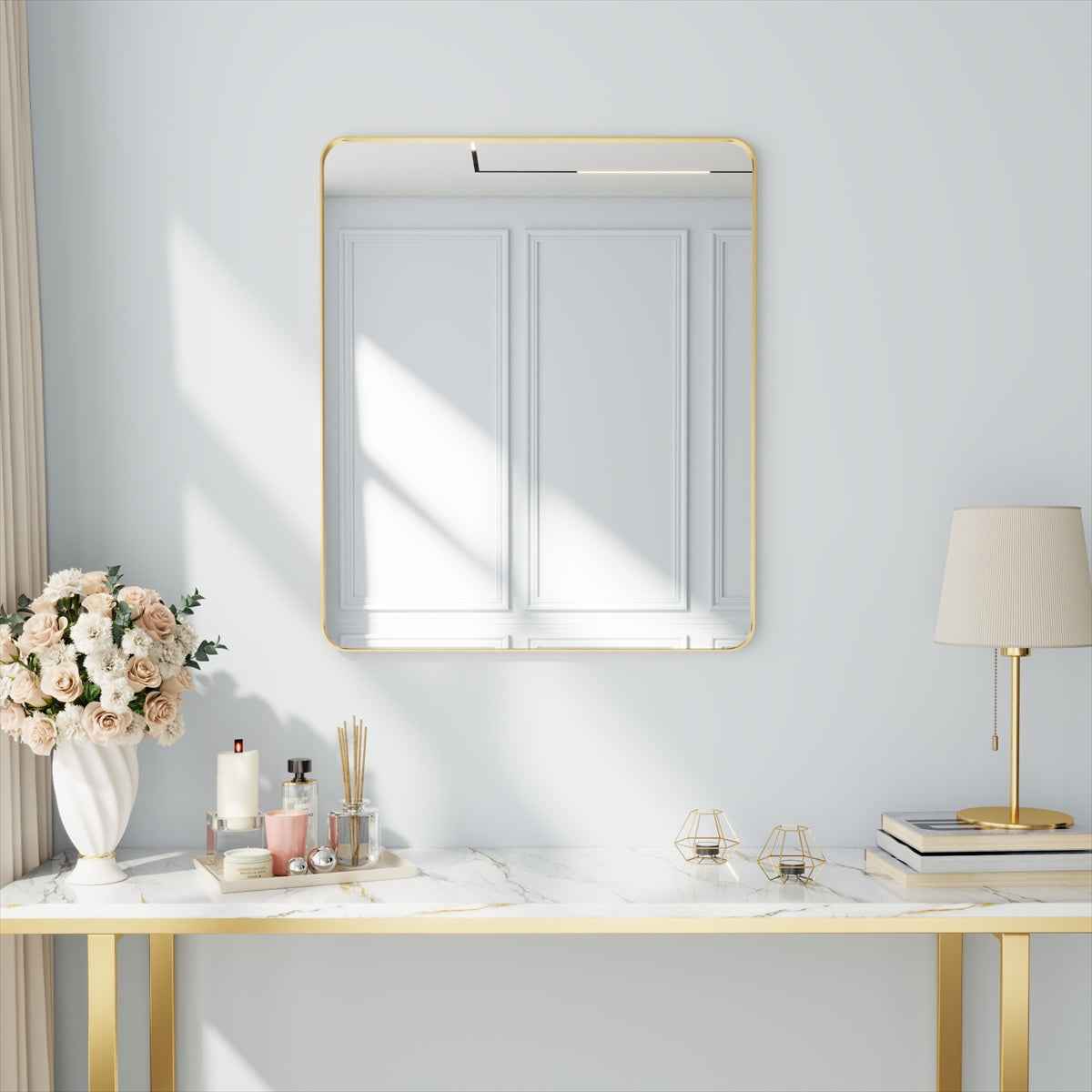 Noir 30" x 36" Gold Framed Rectangular Bathroom Mirror