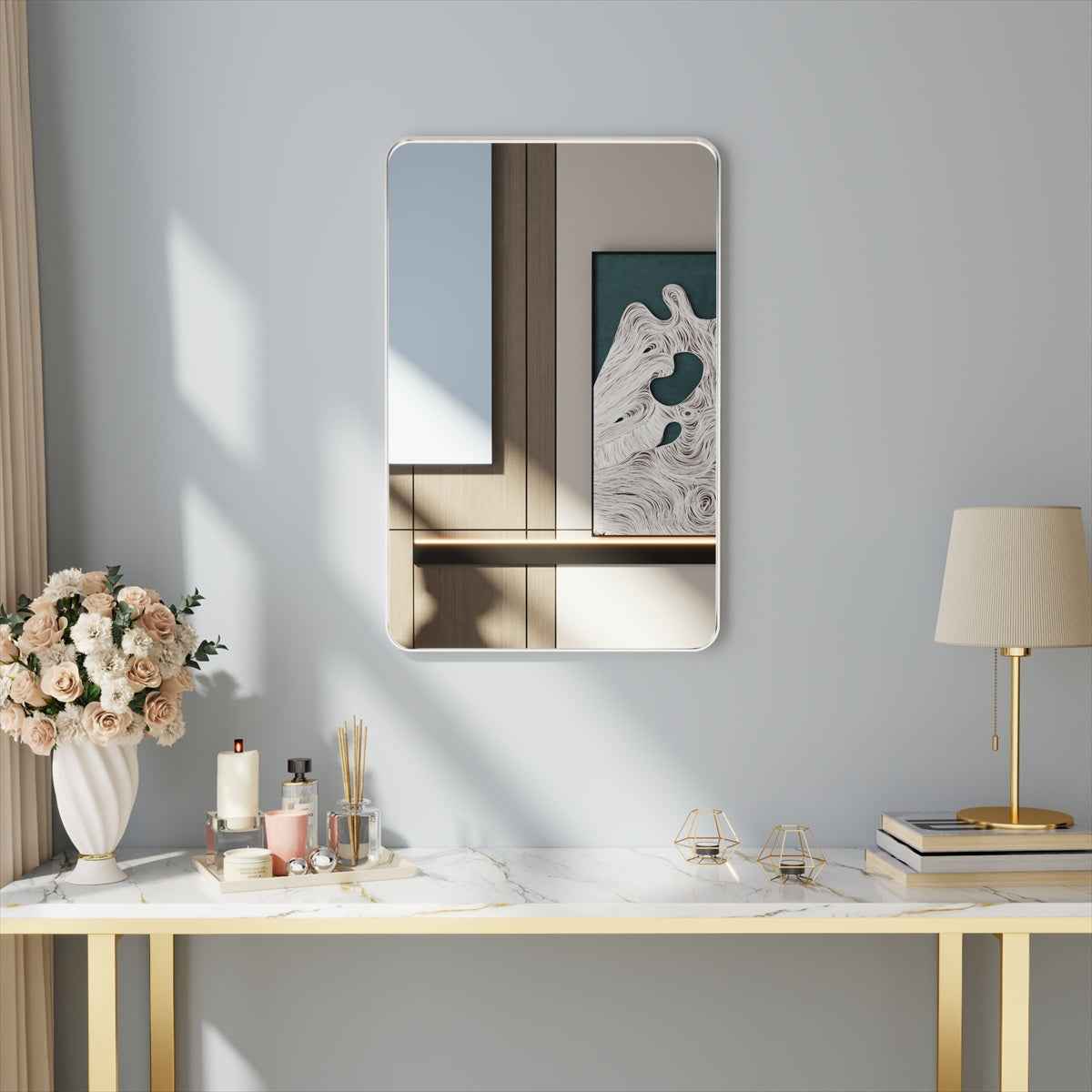 Noir 24" x 36" Silver Framed Rectangular Bathroom Mirror