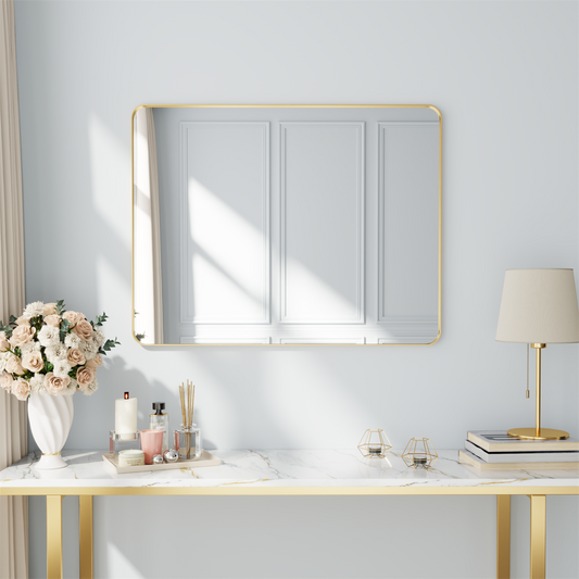 Noir 40" x 32" Gold Framed Rectangular Bathroom Mirror
