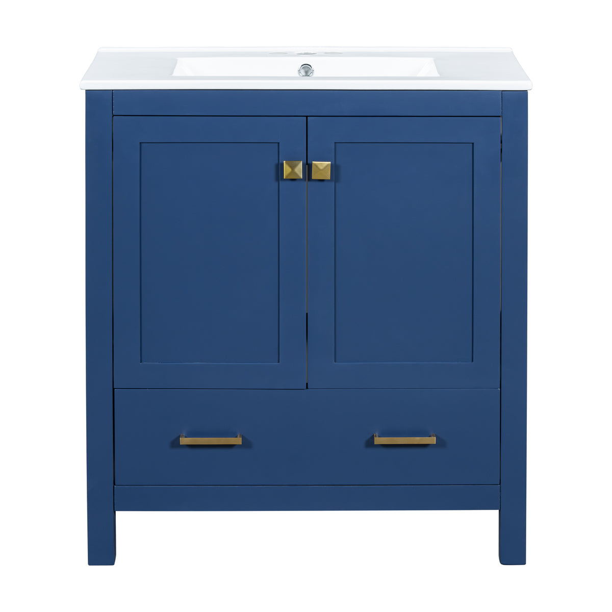 Exbrite 30-Inch Blue Bathroom Vanity with Ceramic Sink and Soft-Close Storage