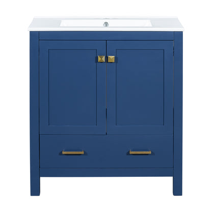 Exbrite 30-Inch Blue Bathroom Vanity with Ceramic Sink and Soft-Close Storage