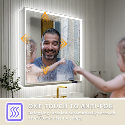 Ample 36" W x 36" H LED Lighted Chrome Medicine Cabinet with Mirror and Shelves for Bathroom Recessed or Surface Mount