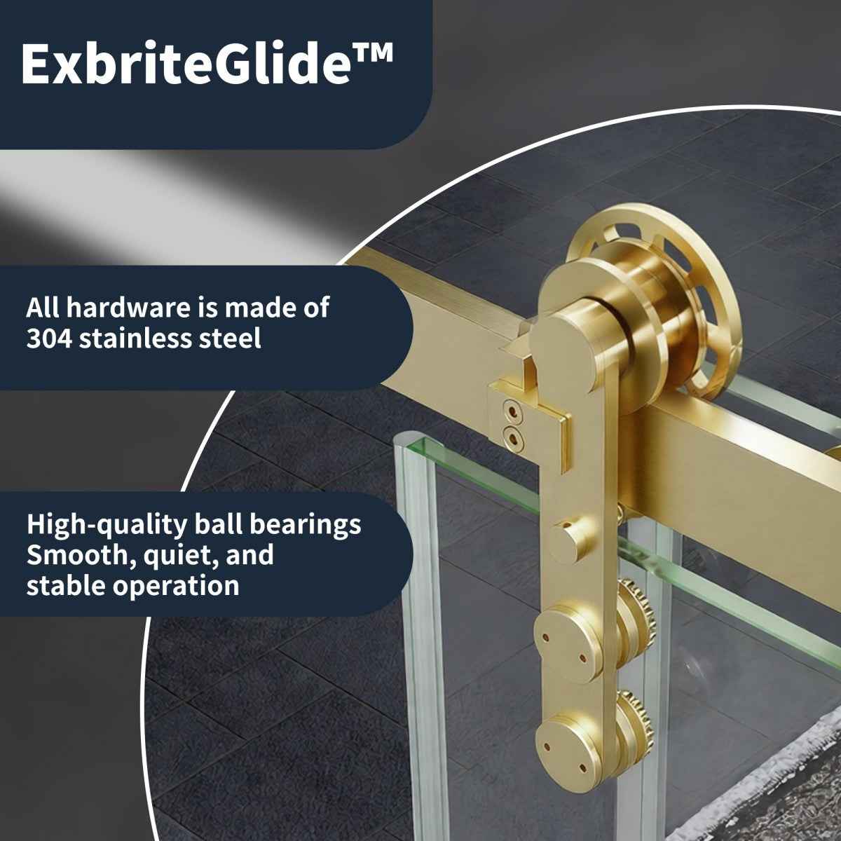 44-48" x 76" Frameless Sliding Shower door,Brushed Gold,Easy clean|ExBrite Elysian-S Series