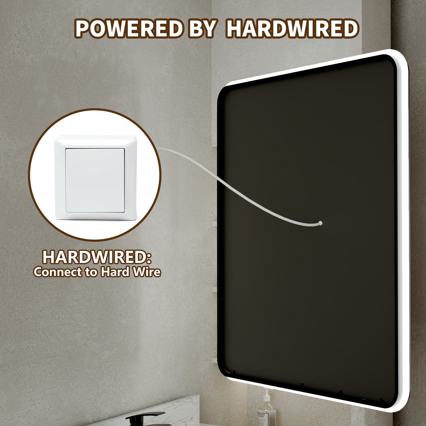 Lumina 40" W x 32" H LED Lighted Bathroom Mirror,High Illuminate, Inner & Outer Lighting,Anti-Fog, Dimmable,Black Frame with Rounded Corners