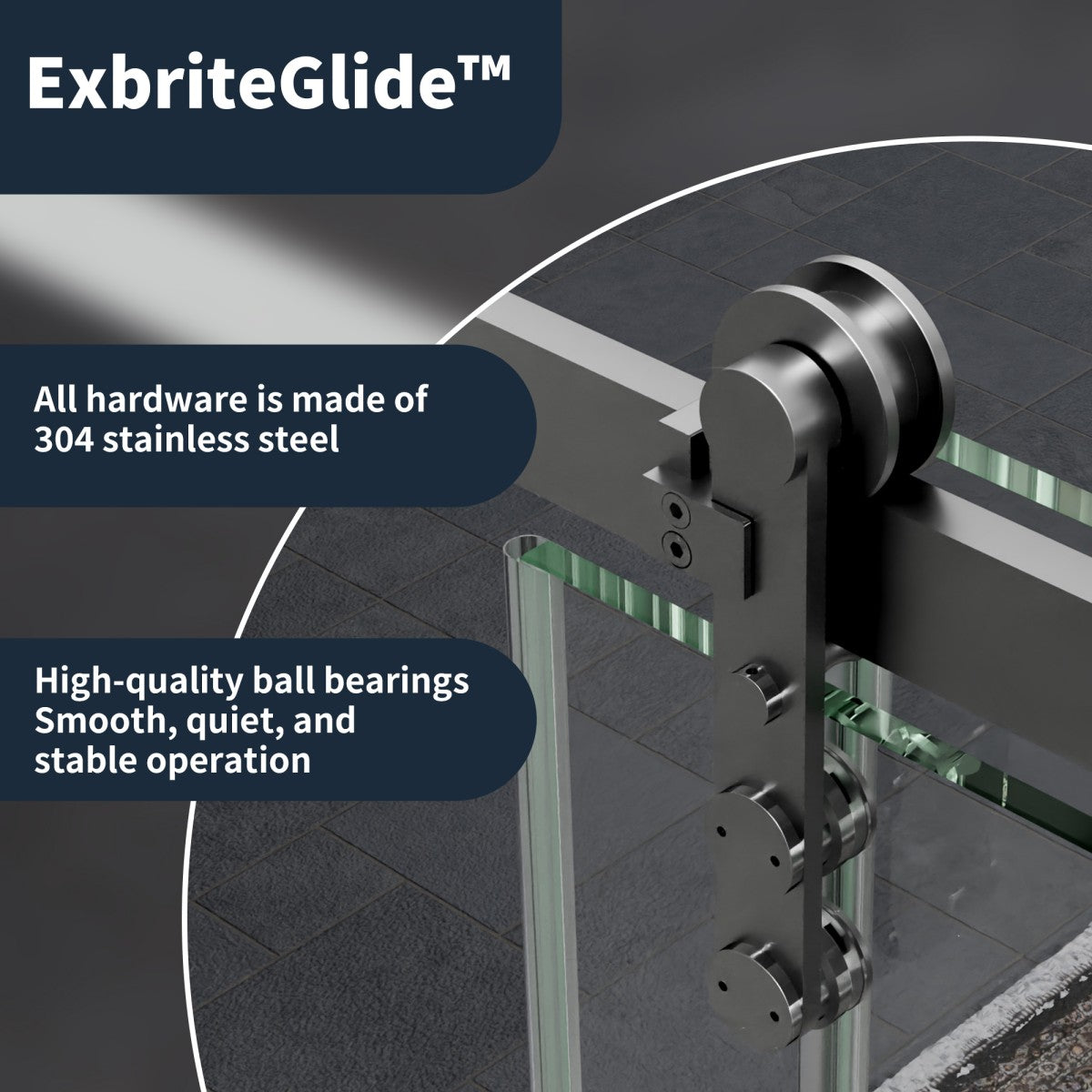 56-60" x 76" Frameless Sliding Shower door,Matte Black,Easy clean,Fixed Glass Left|ExBrite Elysian-R Series