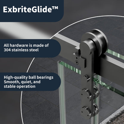 56-60" x 76" Frameless Sliding Shower door,Matte Black,Easy clean,Fixed Glass Left|ExBrite Elysian-R Series
