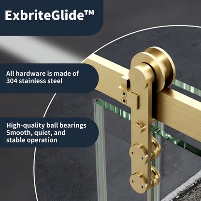 56-60" x 76" Frameless Sliding Shower door,Brushed Gold,Easy clean,Fixed Glass Left|ExBrite Elysian-R Series