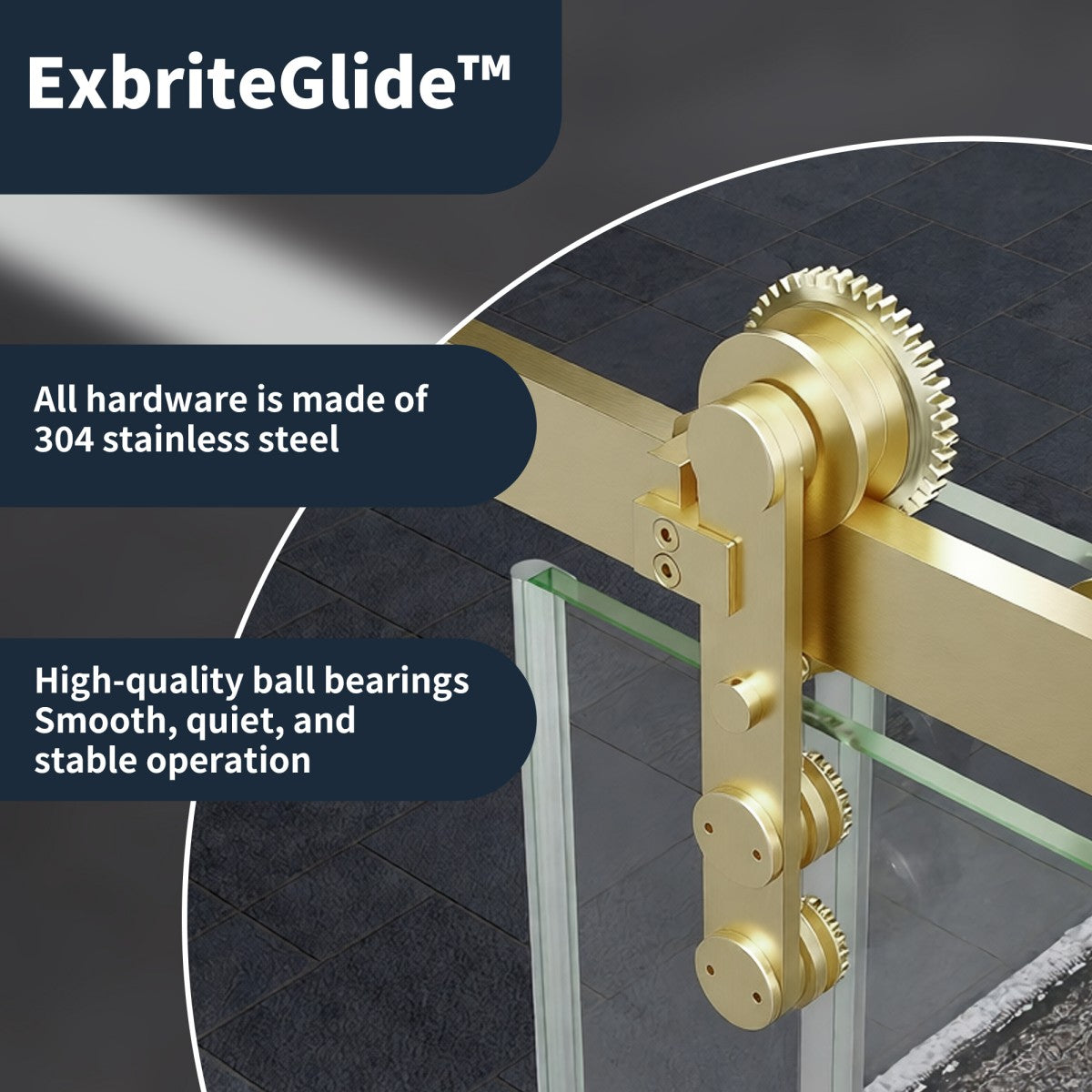 56-60" x 76" Frameless Sliding Shower door,Brushed Gold,Easy clean,Fixed glass left|ExBrite Elysian-S Series