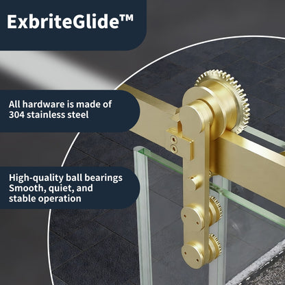 56-60" x 76" Frameless Sliding Shower door,Brushed Gold,Easy clean,Fixed glass left|ExBrite Elysian-S Series