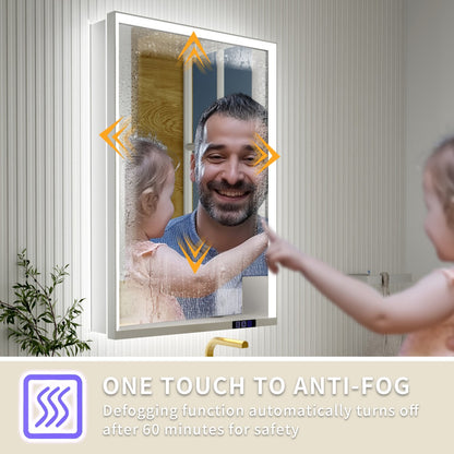 Ample 24" W x 36" H LED Lighted Chrome Bathroom Medicine Cabinet with Mirror and Shelves, Right Hinge for Recessed or Surface Mount