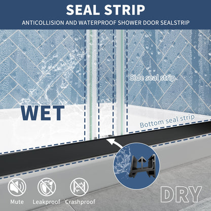 Glide 44-48" Wide x 70" High Sliding Glass Shower Doors Frame in Black,Clear Tempered Glass