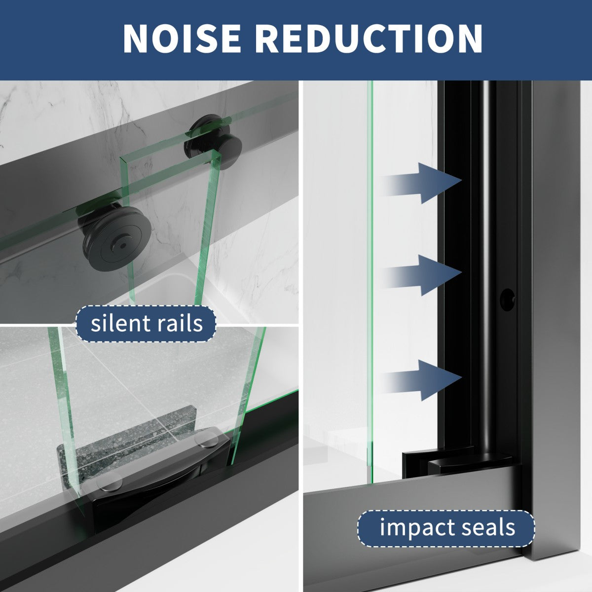 Glide-Bpro 58-60 in.Semi-Frameless Double Sliding Tub Door,Bypass Bathtub Shower Tempered Glass Door,Matte Black,Explosion-Proof Film