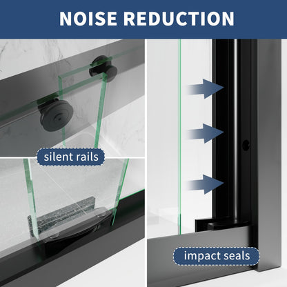 Glide-Bpro 58-60 in.Semi-Frameless Double Sliding Tub Door,Bypass Bathtub Shower Tempered Glass Door,Matte Black,Explosion-Proof Film