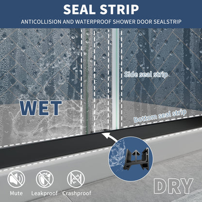 Glide-GR Semi-Frameless Shower Door 44-48 in. W x 70 in. H Bypass Sliding Shower Enclosure,Matte Black,Double Sliding Smoke Gray Glass