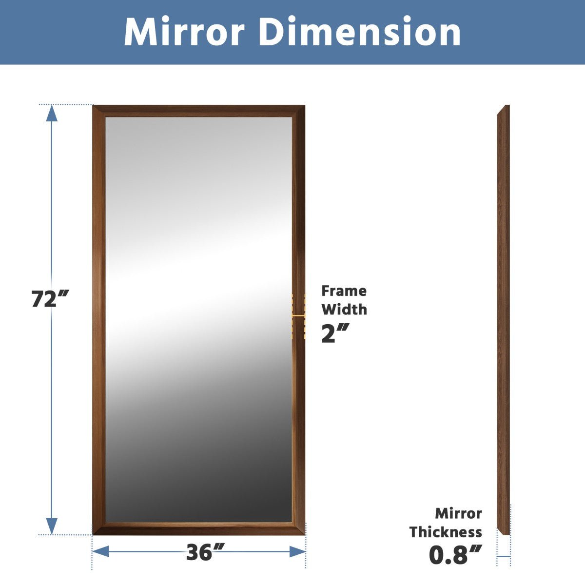 72" x 36" Big Mirror for Wall with Dark Wood Grain Frame, Elegant Rectangular Design, Tempered Shatterproof Glass for Bathroom, Living Room & Hallway | Nolhurst