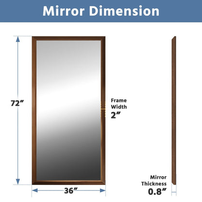 72" x 36" Big Mirror for Wall with Dark Wood Grain Frame, Elegant Rectangular Design, Tempered Shatterproof Glass for Bathroom, Living Room & Hallway | Nolhurst