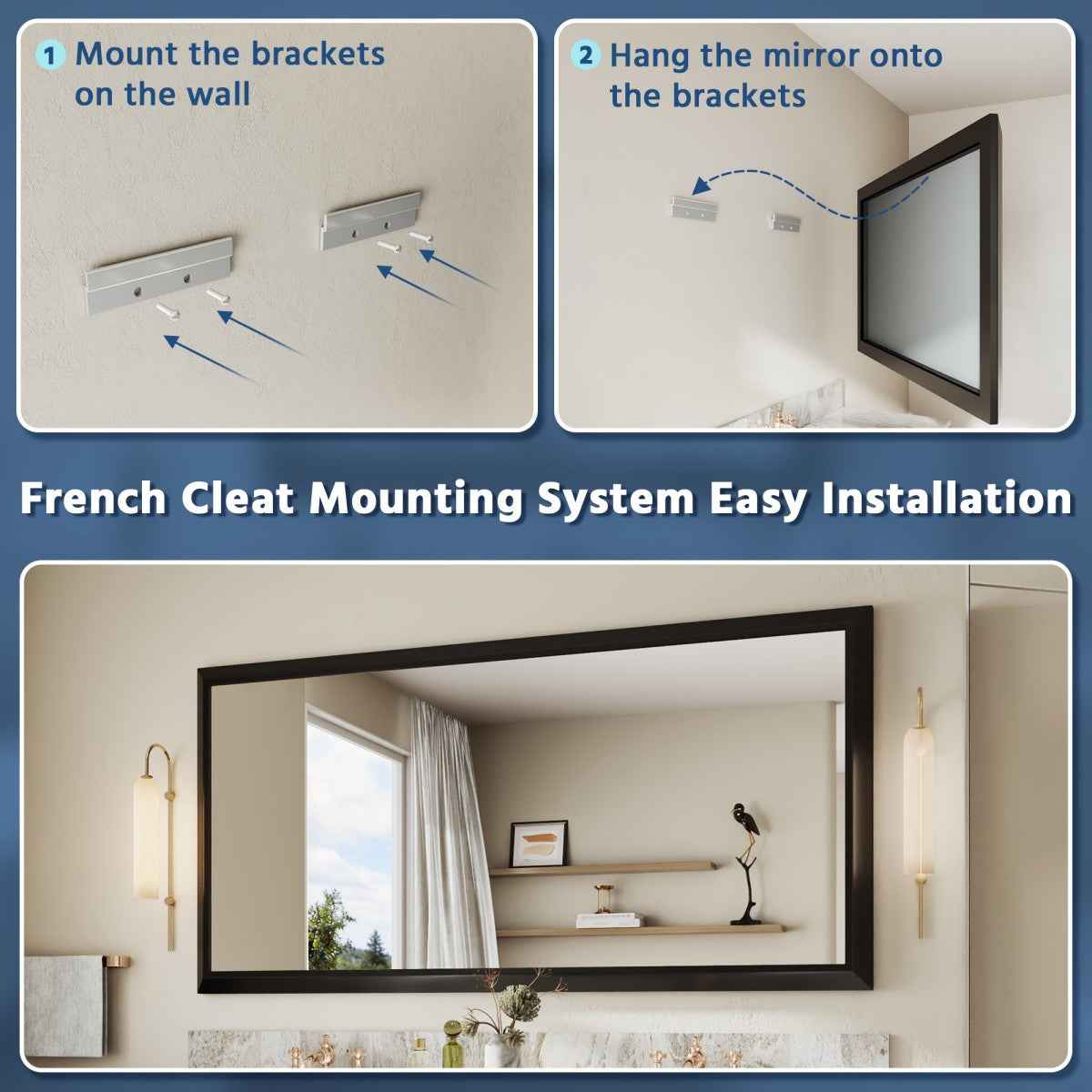 72" x 36" Modern, Elegant Rectangular Wall Mirror with Tempered Glass, Shatterproof, Rust-Resistant Wood Grain Aluminum Frame for Bathroom, Living Room & Hallway| Nolhurst