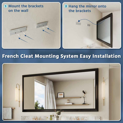 72" x 36" Modern, Elegant Rectangular Wall Mirror with Tempered Glass, Shatterproof, Rust-Resistant Wood Grain Aluminum Frame for Bathroom, Living Room & Hallway| Nolhurst