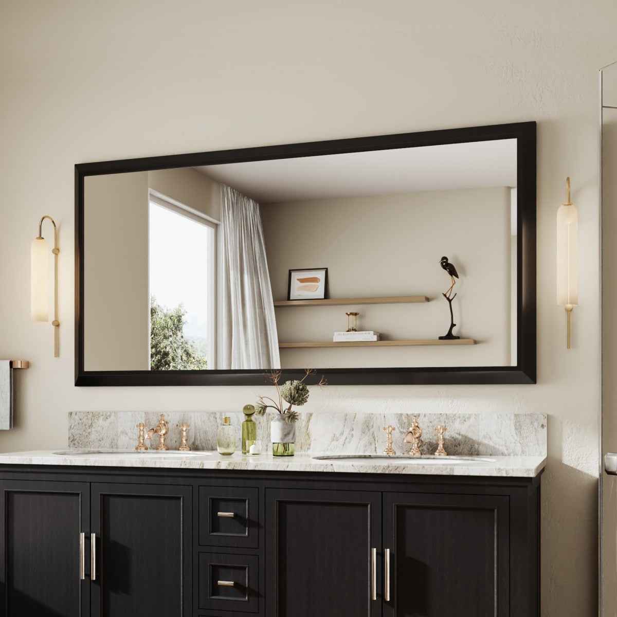 72" x 36" Modern, Elegant Rectangular Wall Mirror with Tempered Glass, Shatterproof, Rust-Resistant Wood Grain Aluminum Frame for Bathroom, Living Room & Hallway| Nolhurst