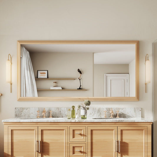 72" x 36" Light Wood Grain Wall Big Mirror - Elegant Rectangular Design with Tempered Glass, Shatterproof & Rust-Resistant Aluminum Frame for Bathroom, Living Room & Hallway | Nolhurst