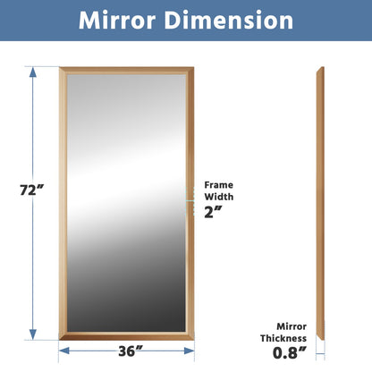 72" x 36" Light Wood Grain Modern, Elegant Rectangular Wall Mirror with Tempered Glass, Shatterproof, Rust-Resistant Light Wood Grain Aluminum Frame for Bathroom, Living Room & Hallway| Nolhurst