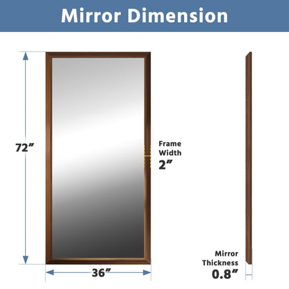 72" x 36" Light Wood Grain Modern, Elegant Rectangular Wall Mirror with Tempered Glass, Shatterproof, Rust-Resistant Dark Wood Grain Aluminum Frame for Bathroom, Living Room & Hallway| Nolhurst