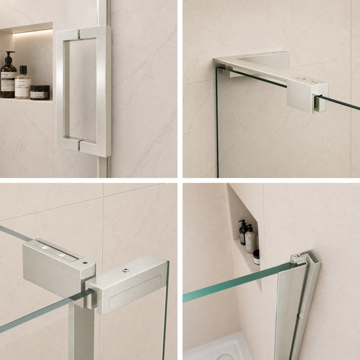 Custom Shower Glass | 10mm Tempered Clear Glass with Easy-Clean Film, Aluminum Frame & 304 Stainless Steel Handles