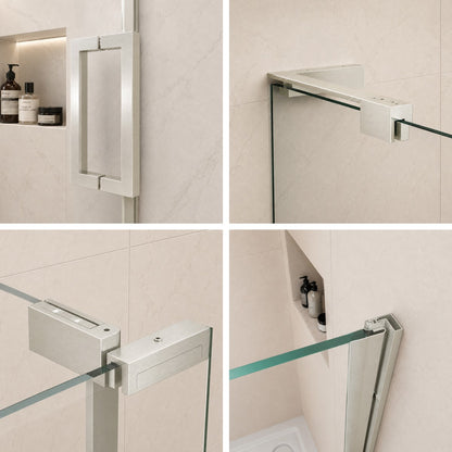 Custom Shower Glass | 10mm Tempered Clear Glass with Easy-Clean Film, Aluminum Frame & 304 Stainless Steel Handles