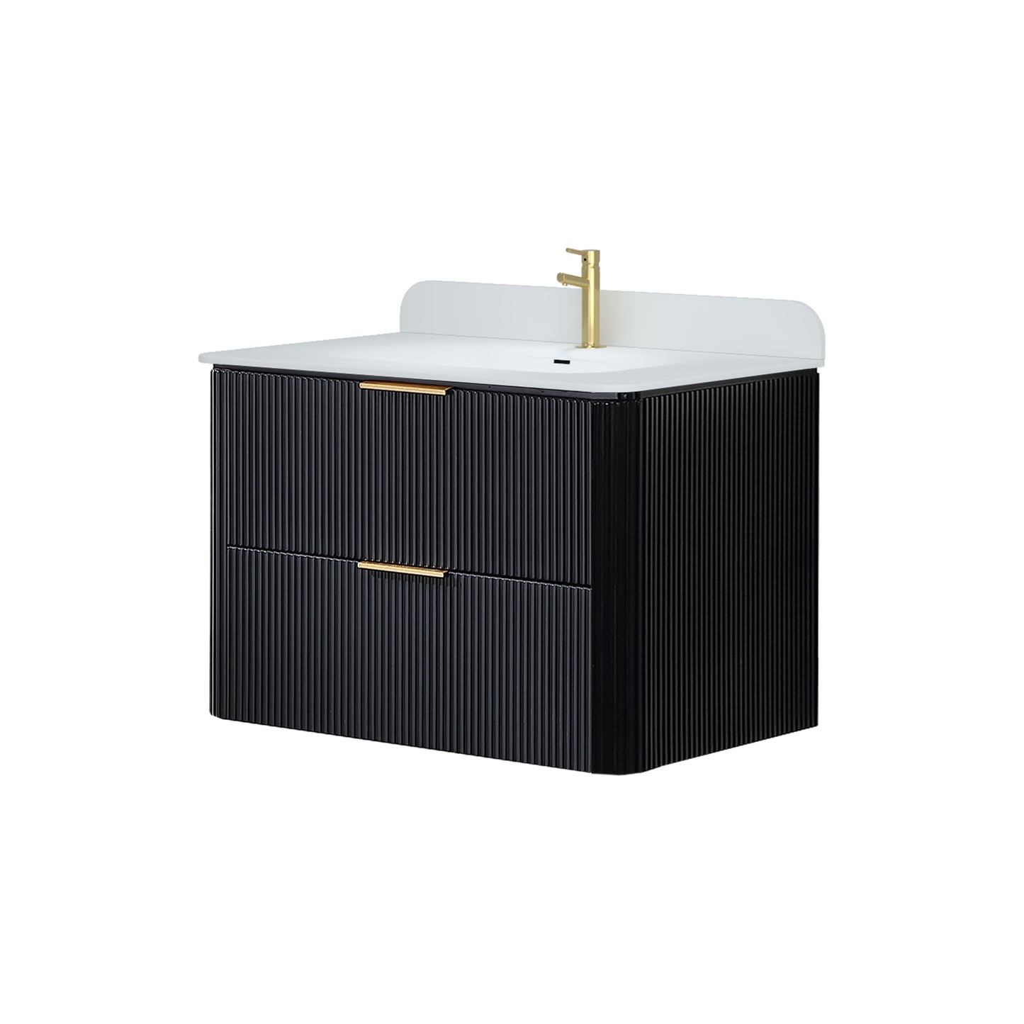 30 inch Floating Bathroom Vanity with Sink, Pre-Assembled, Wall Mounted Plywood Bathroom Storage Cabinet with Safety Rounded,Large Soft-Close Fluted Drawers & Metal Handles