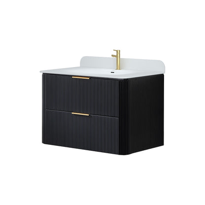 30 inch Floating Bathroom Vanity with Sink, Pre-Assembled, Wall Mounted Plywood Bathroom Storage Cabinet with Safety Rounded,Large Soft-Close Fluted Drawers & Metal Handles
