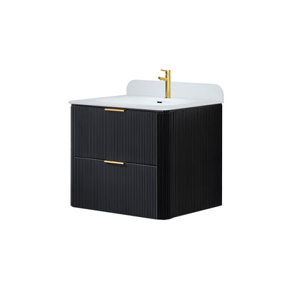 24 inch Floating Bathroom Vanity with Sink, Pre-Assembled, Wall Mounted Plywood Bathroom Storage Cabinet with Safety Rounded,Large Soft-Close Fluted Drawers & Metal Handles
