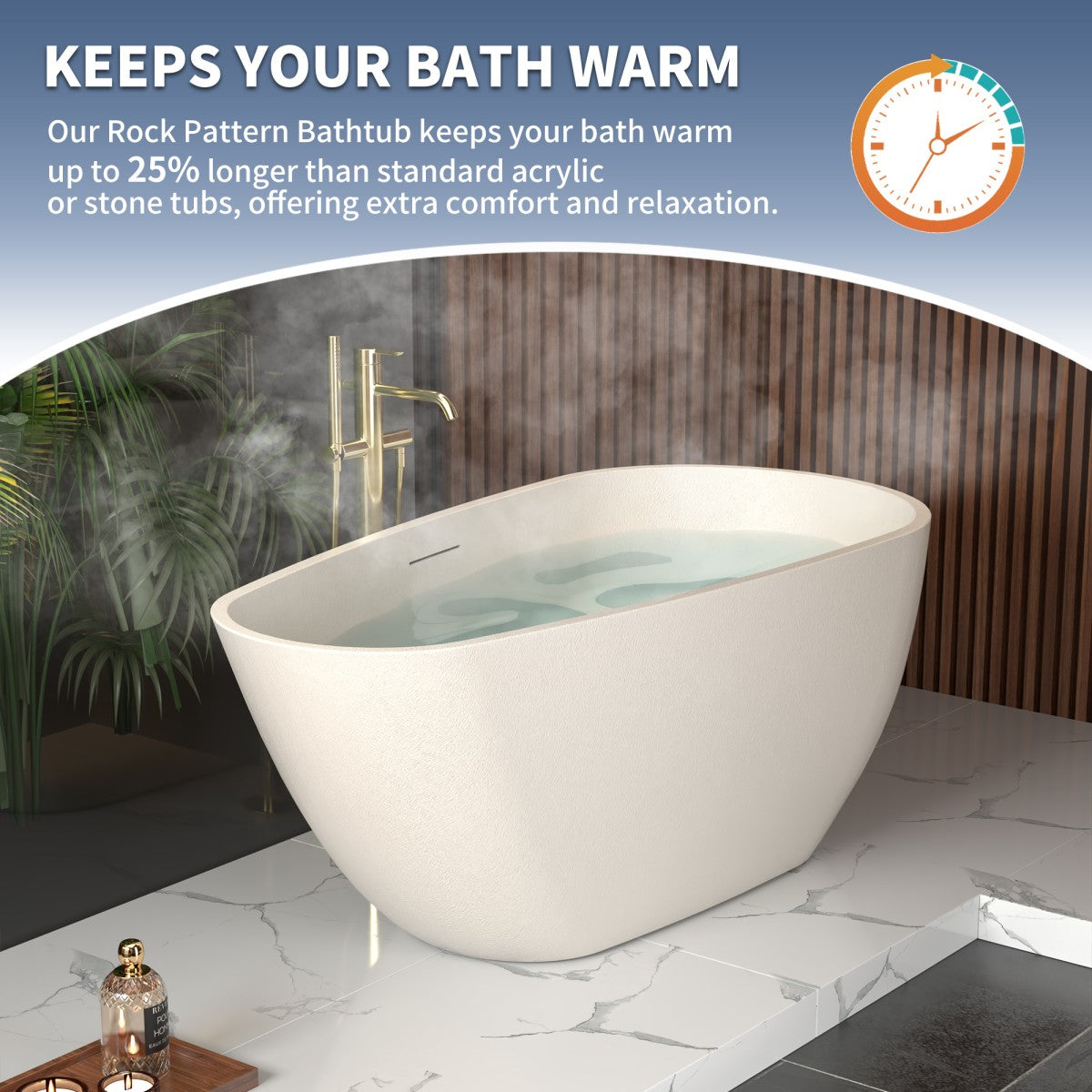 Allsumhome RockE 59" Freestanding Soaking Bathtubs - Stone Touch in Milky Coffee, Scratch-proof, cUPC Certified Freestanding Bath Tubs