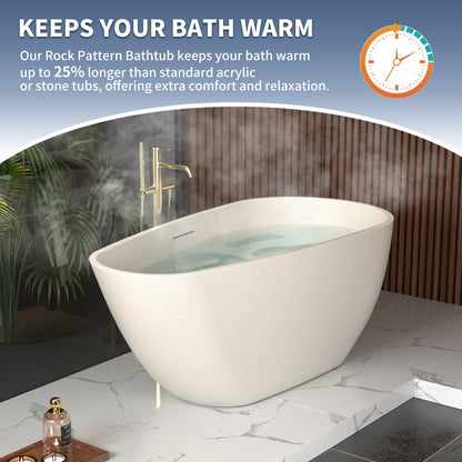 Allsumhome RockE 59" Freestanding Soaking Bathtubs - Stone Touch in Milky Coffee, Scratch-proof, cUPC Certified Freestanding Bath Tubs