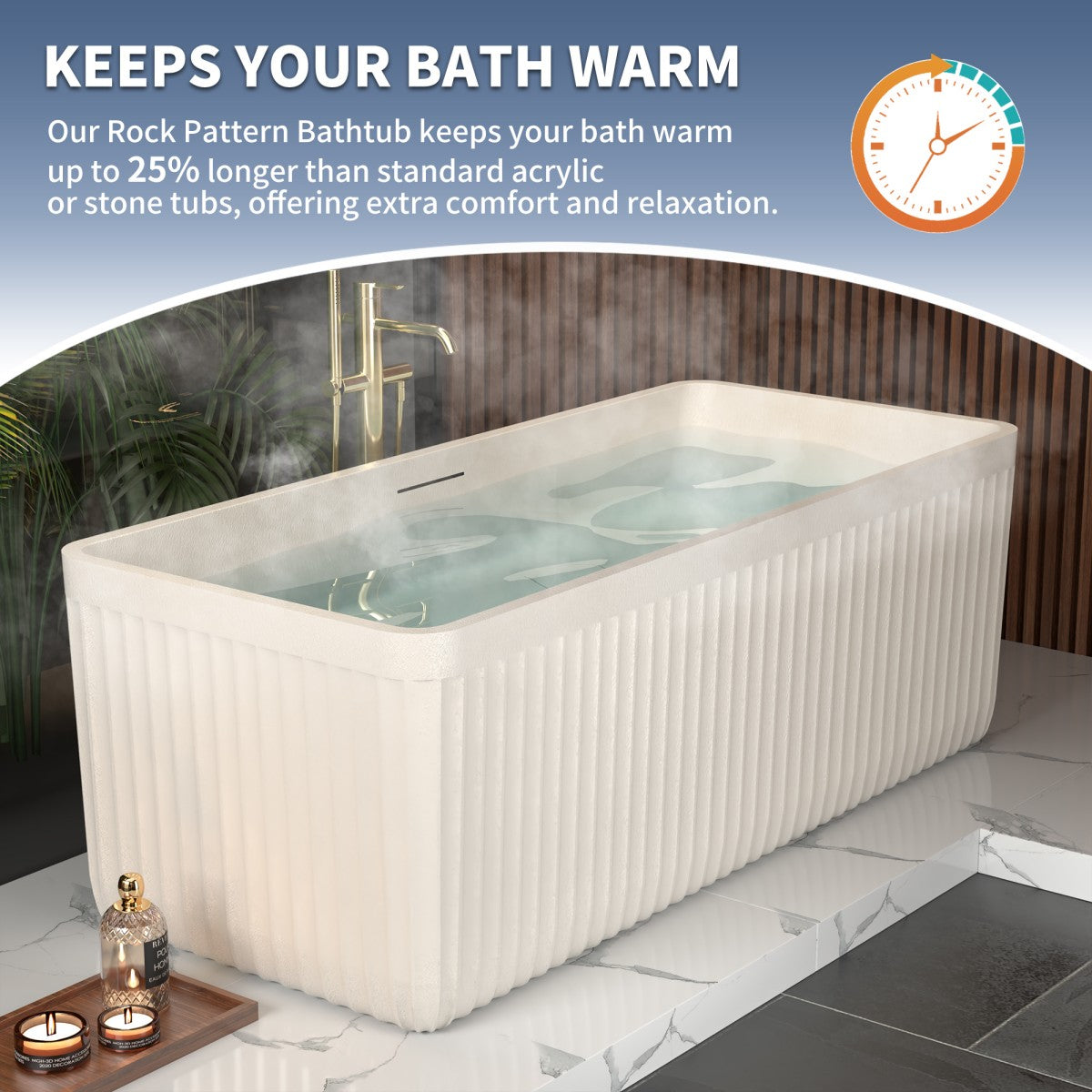 Allsumhome RockF 57 Freestanding Soaker Bathtubs - Stone Touch in Milky Coffee, Scratch-proof, cUPC Certified Freestanding Bath Tubs