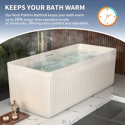 Allsumhome RockF 57 Freestanding Soaker Bathtubs - Stone Touch in Milky Coffee, Scratch-proof, cUPC Certified Freestanding Bath Tubs