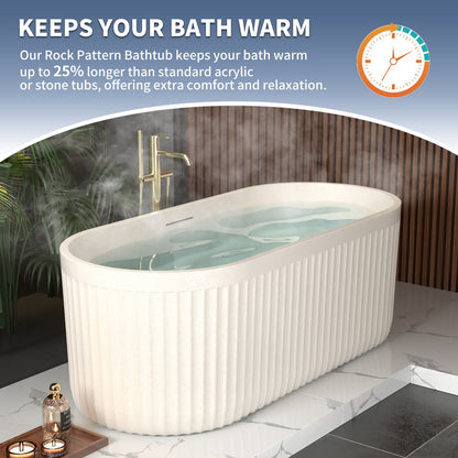 Allsumhome RockF 67" Rectangular Freestanding Bathtub - Stone Touch in Milky Coffee, Scratch-proof, cUPC Certified Freestanding Bath Tubs