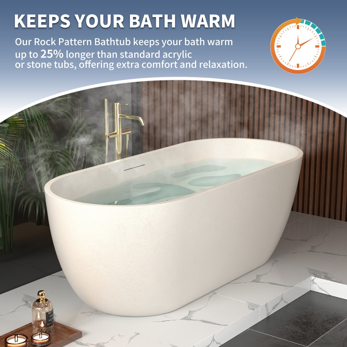 Allsumhome RockX 67" Freestanding Bathtub Modern - Stone Touch in Milky Coffee, Scratch-proof, cUPC Certified Freestanding Bath Tubs